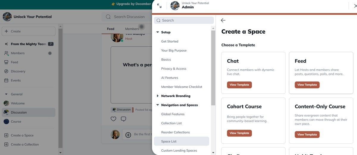 Mighty Networks interface to create a community